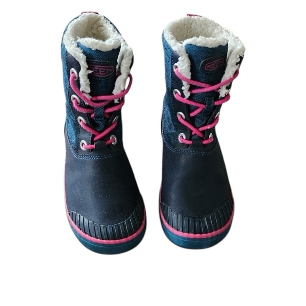 KEEN Elsa Waterproof Navy Blue & Pink Kids Sherpa Lined Rubber Winter Boot Sz 1 - Picture 8 of 8